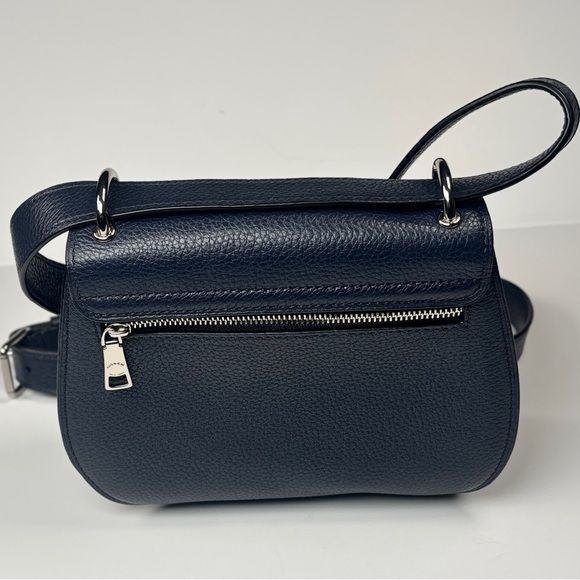 Coach Navy Blue Rami Leather Rami Saddle Crossbody. Floral Accents & studs. - Picture 3 of 9